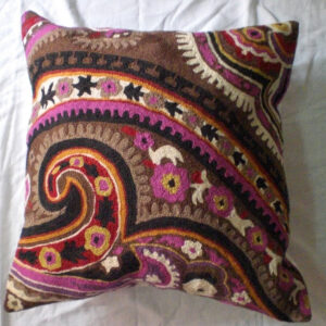 Crewel Pillow Mohana Brown n Pink Cotton Duck