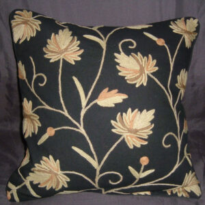 Crewel Pillow Peaces Black Cotton