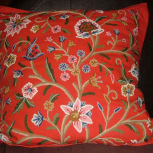 Crewel Pillow Tree of Life Exotic Red Cotton Velvet
