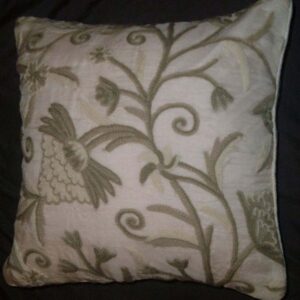 Crewel Pillow Tree of Life Rose Pink Silk Organza