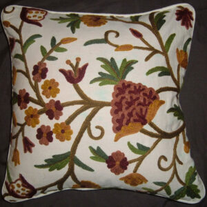 Crewel Pillow Tree of Life Pastels on White Cotton
