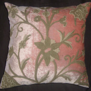 Crewel Pillow Tree of Life Pink Rayon Velvet