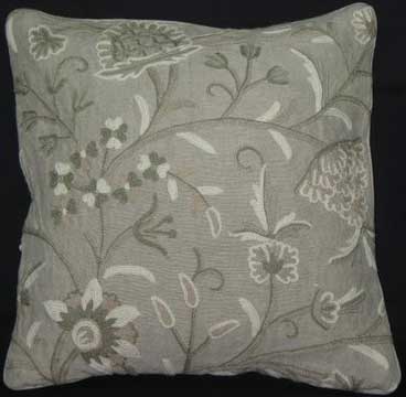 Crewel Pillow Tree of life Grey Natural Linen
