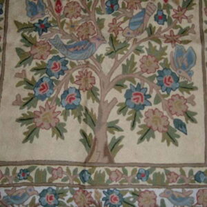Crewel Rug Banyan Tree Multi Chain Stitched Wool Rug