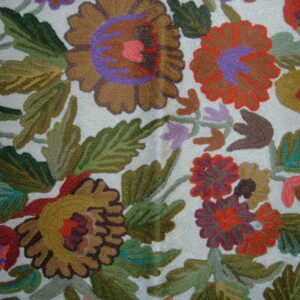 Crewel Rug Bright Flowers Multi Chain Stitched Wool Rug