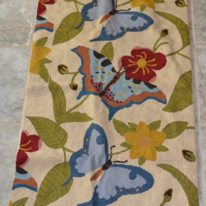 Crewel Rug Butterfly Cream Chain Stitched Wool Rug