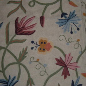Crewel Rug Butterfly on Flowers Cream Chain Stitched Wool Rug
