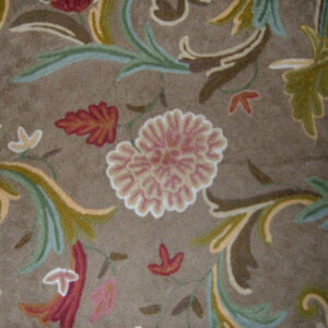Crewel Rug Curve Brown Chain Stitched Wool Rug