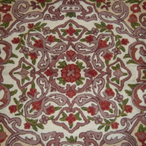 Crewel Rug Curvilinear Burgundy Chain Stitched Wool Rug