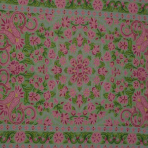 Crewel Rug English Garden with Green and Pink Chain Stitched Wool Rug