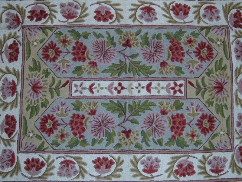 Crewel Rug Floral Vine Alley Multi Chain Stitched Wool Rug