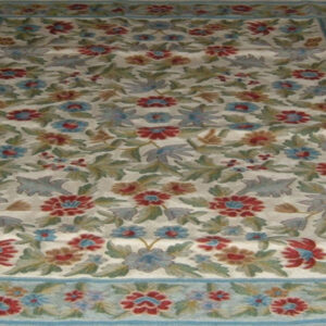 Crewel Rug Floral Vine Garden Multi Chain Stitched Wool Rug