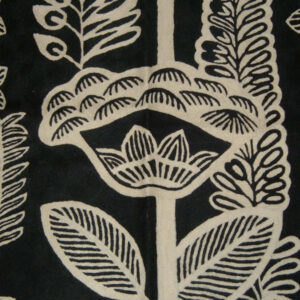 Crewel Rug Flowers in the Dark Black and White Chain Stitched Wool Rug