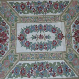 Crewel Rug Garland Greens Chain Stitched Wool Rug