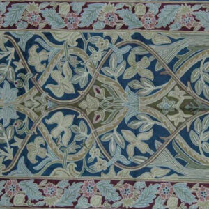 Crewel Rug Hour Glass Blue Chain Stitched Wool Rug
