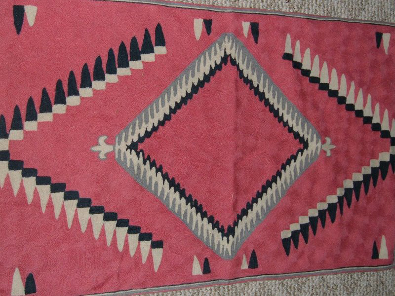Crewel Rug Indian Pink Wool Chain Stitched Wool Rug