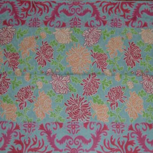 Crewel Rug Lotus Borders with Pink and Green Chain Stitched Wool