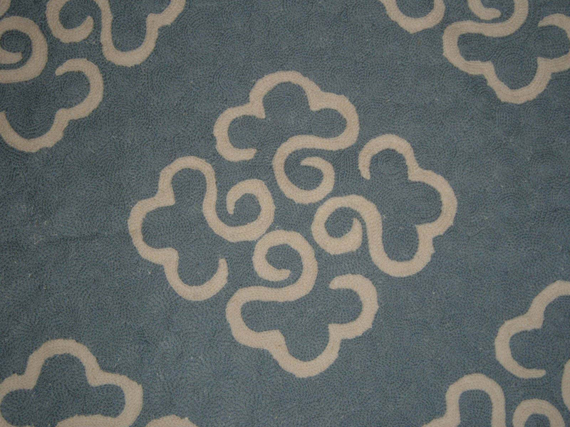Crewel Rug Medallion Blissful Blue Chain Stitched Wool Rug