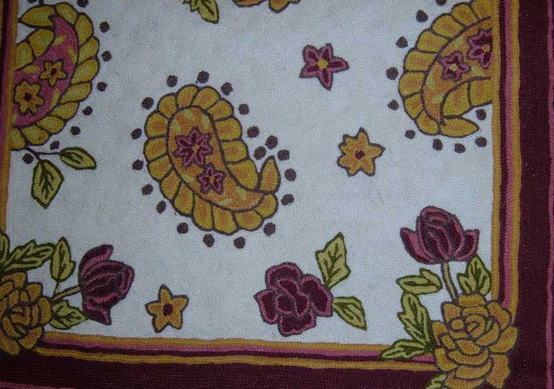 Crewel Rug Paisley Floral Vine Chain Stitched Wool Rug