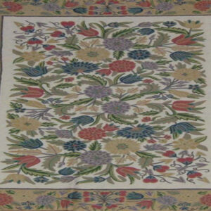 Crewel Rug Pastel Flowers Multi Chain Stitched Wool Rug