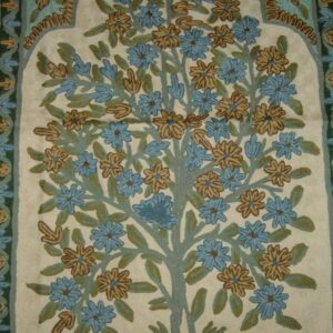 Crewel Rug Pathway Blue Chain Stitched Wool Rug