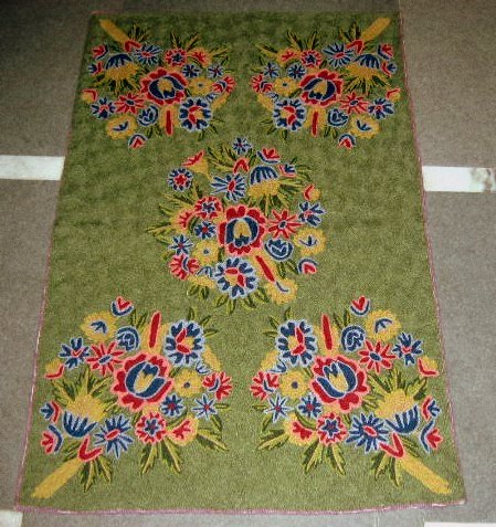 Crewel Rug Phooldar Greens Chain Stitched Wool Rug