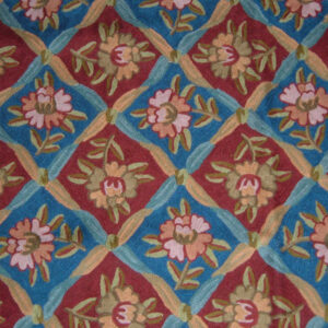 Crewel Rug Rouheen Red and Blue Chain Stitched Wool Rug