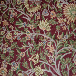 Crewel Rug Tree of Life Burgundy Chain Stitched Wool Rug