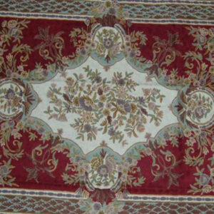 Crewel Rug Tuscany Red Chain Stitched Wool Rug