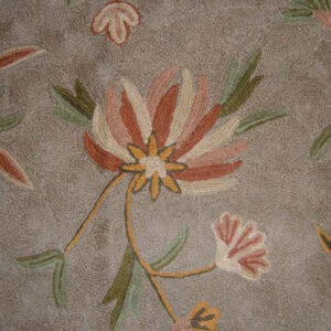 Crewel Rug Warsi Coral Brown Chain Stitched Wool Rug
