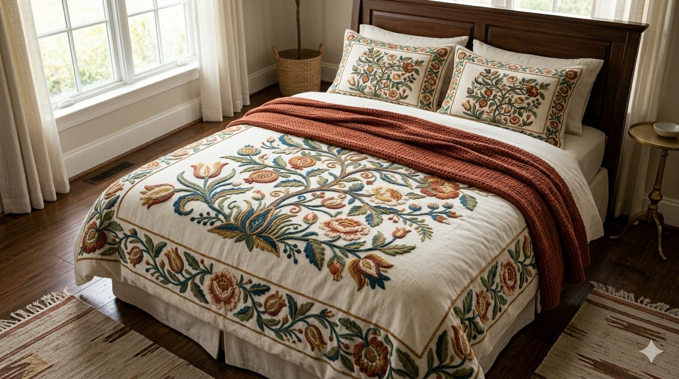 Exquisite Crewel Tree of Life Bedding Theme