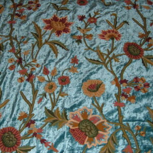 Crewel Fabric Shalimar Turquoise Cotton Viscose Velvet