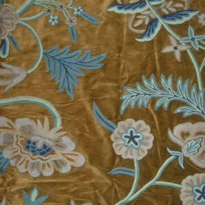 Crewel Fabric Chelsea Dark Olive Green Cotton Velvet