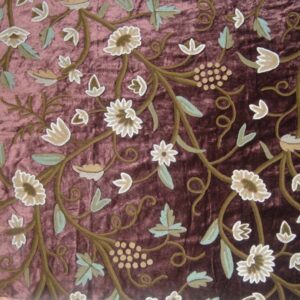 Crewel Fabric Grapes Slate Burgundy Cotton Viscose Velvet