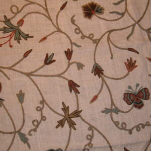 Crewel Fabric Butterfly Natural White Jute