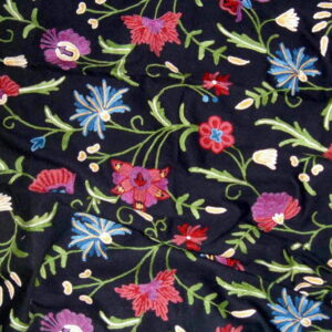 Crewel Fabric Garden of Flowers Black Cotton Duck
