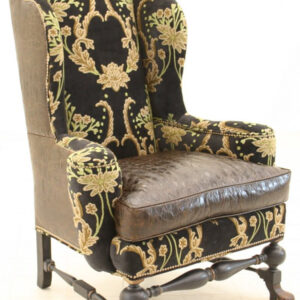 Crewel Bloom Black Velvet Upholstered  Wing Chair