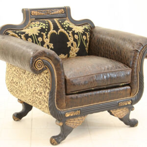 Crewel Bloom Black Cotton Velvet Upholstered  Settee