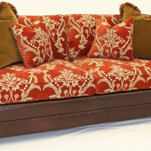 Crewel Bloom Passion Red cotton Velvet Upholstered Sofa