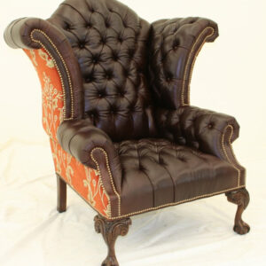 Crewel Bloom Passion Red Cotton velvet Upholstered Leather Tufted Wing Chair