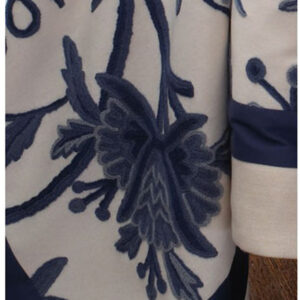 Blue and Ivory Cotton Duck Crewel Throw