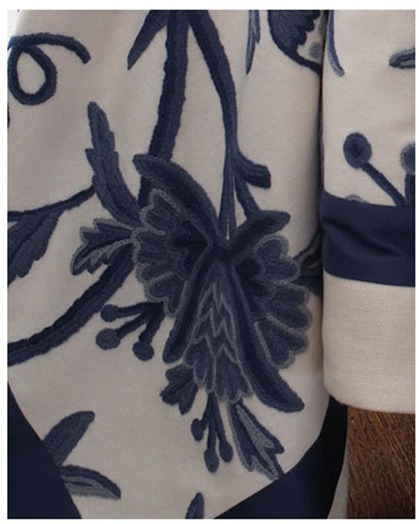 Blue and Ivory Cotton Duck Crewel Throw