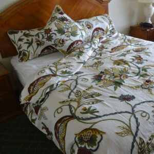 Crewel Bedding Atherton Multi Color on White Cotton Duck