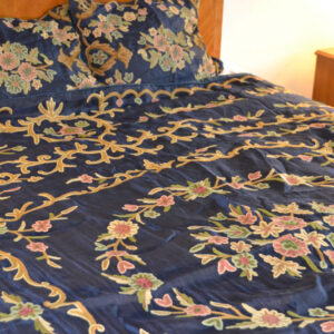 Crewel Bedding Artful Florals Deep Royal Blue Cotton Crewel Duvet
