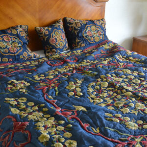 Crewel Bedding Art Nouveau Silky Royal Blue Silk Organza