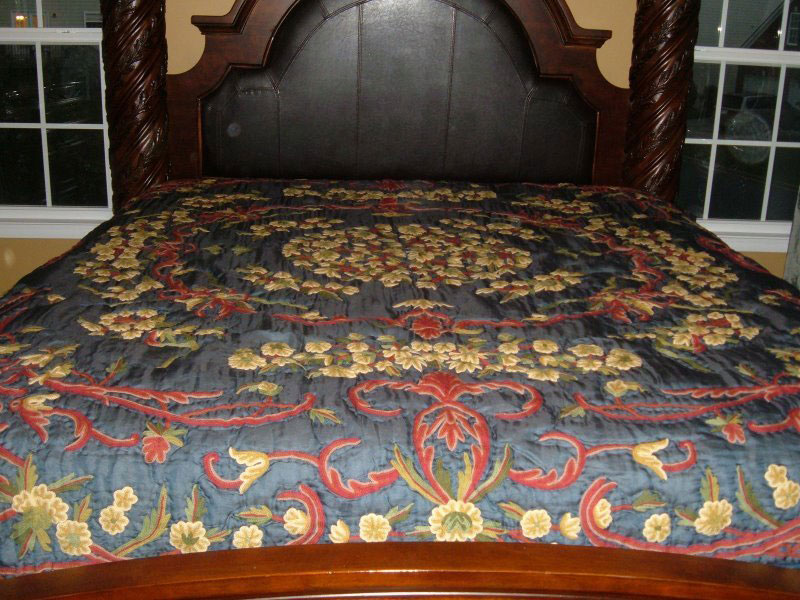 Crewel Bedding Art Nouveau Navy Blue Silk Organza