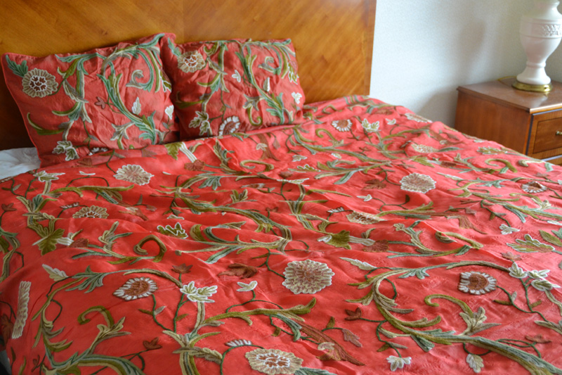 Crewel Bedding Curve East Orange Silk Organza
