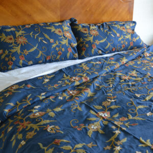 Crewel Bedding Floral Spread Royal Blue Cotton