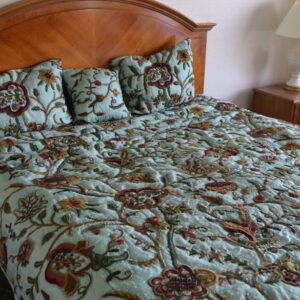 Crewel Bedding Lotus Sweet Ocean Green Silk Organza Quilt