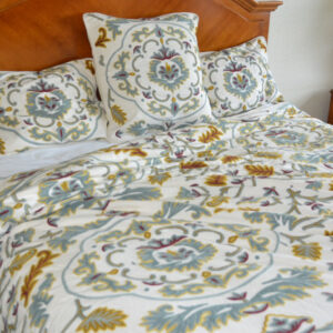 Crewel Bedding Medallion Ivory Cotton Duck Duvet Cover